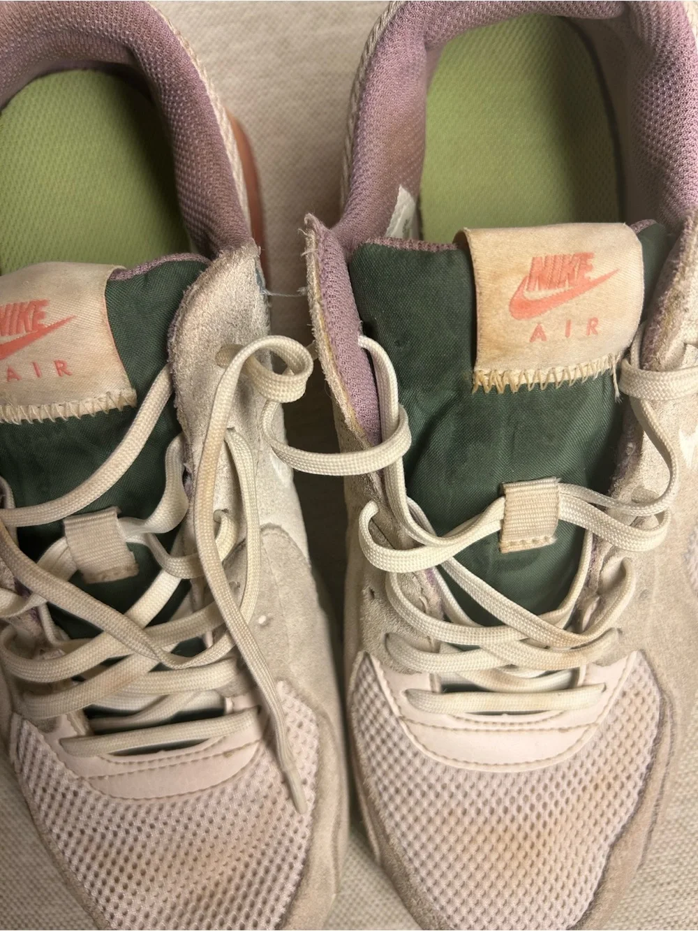 Nike Beige and Green Lace-Up Sneakers with Pink Lining